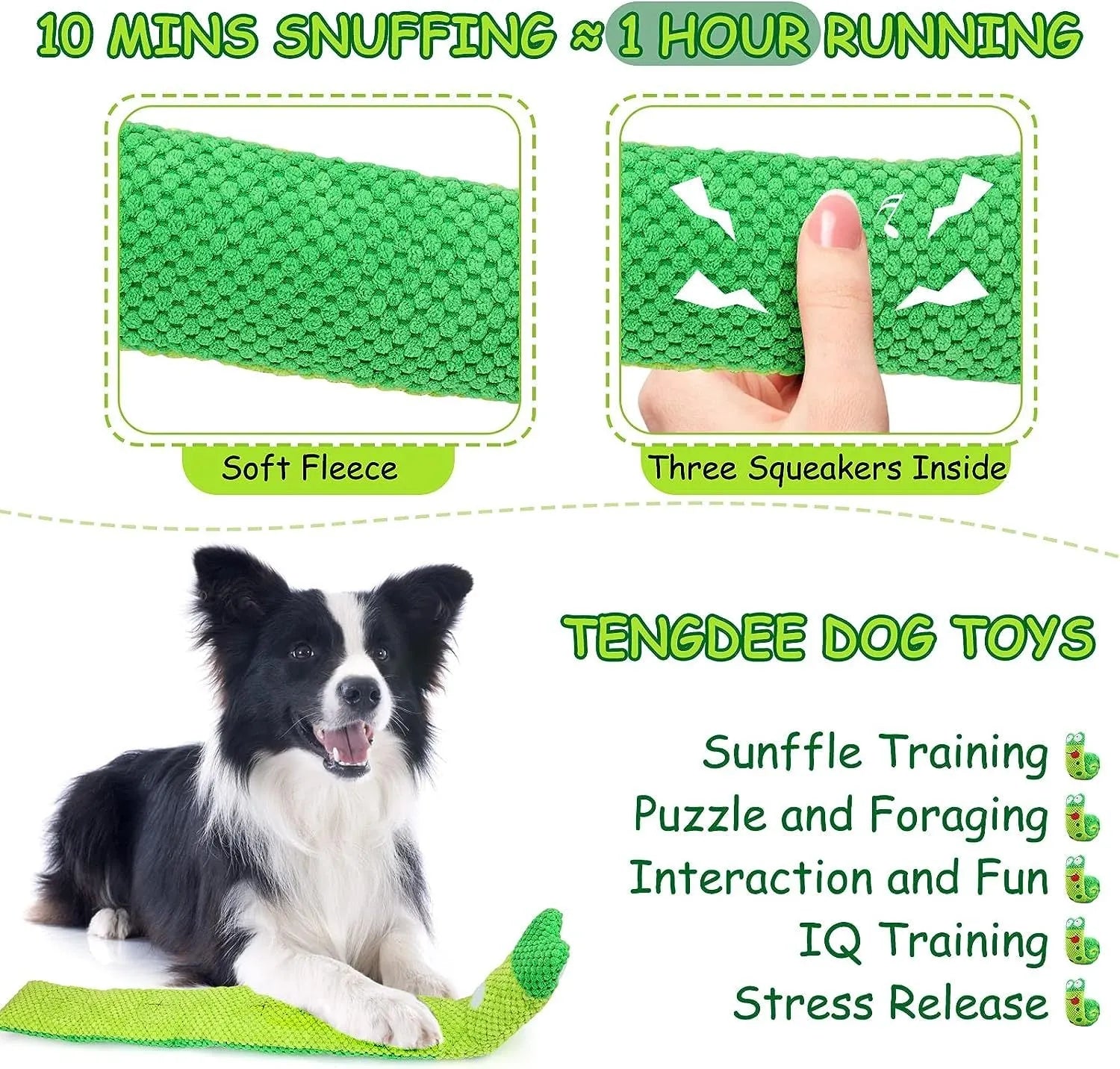 Squeak dog puzzle toy in frog design with hidden food holes for foraging training