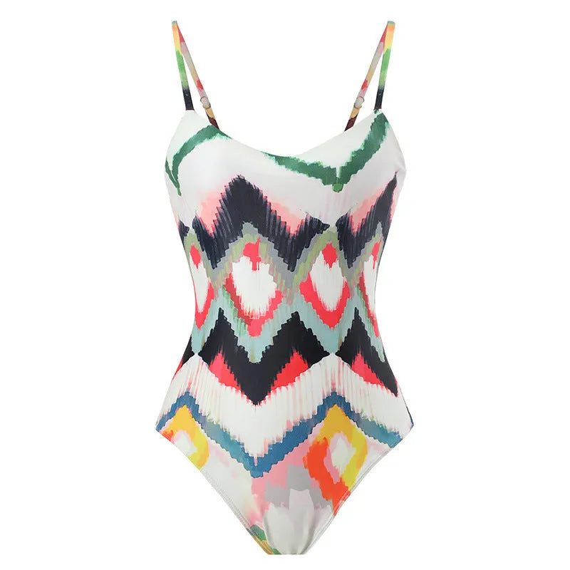 Women's striped gradient print two-piece swimsuit with hip skirt in quick-drying polyester