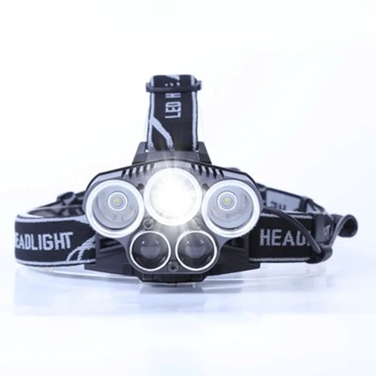 Outdoor waterproof head torch with long-range LED beam on adjustable head strap.