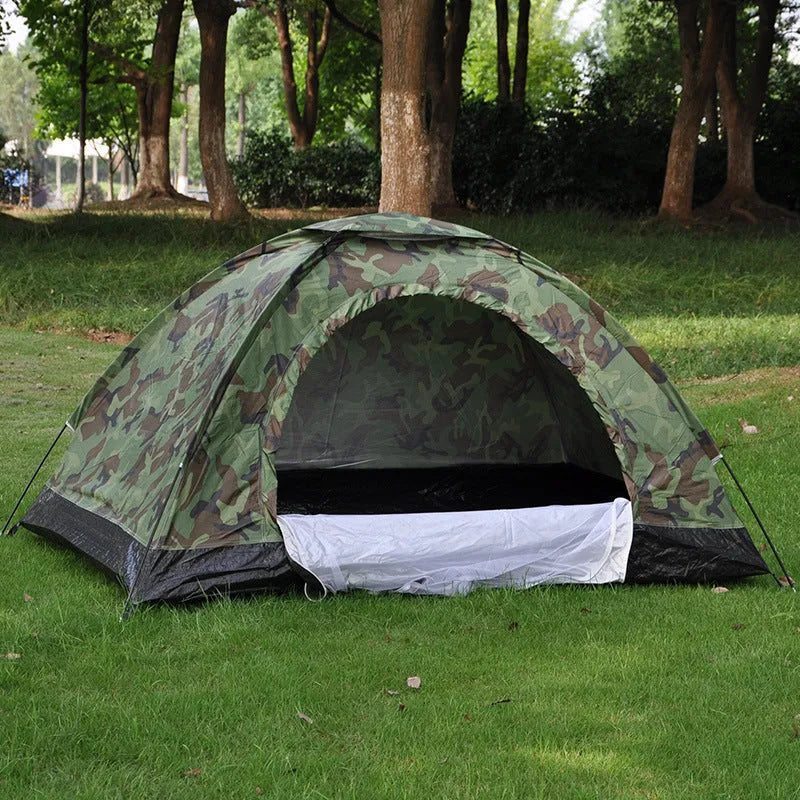 Double camouflage outdoor tent with triangular skylight, measuring 150x200x110cm for two-person camping