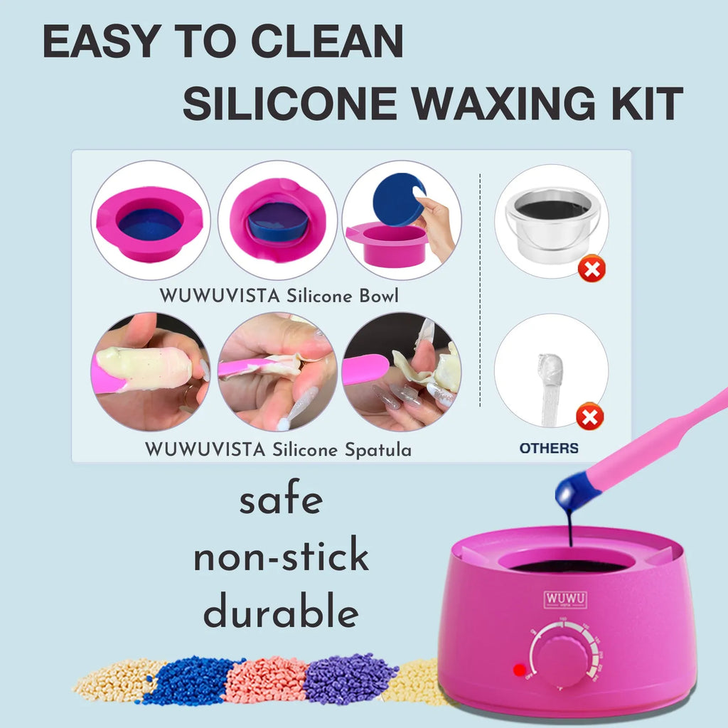 WUWUVISTA 63-piece hard wax hair removal kit with electric warmer, wax beads, and applicators