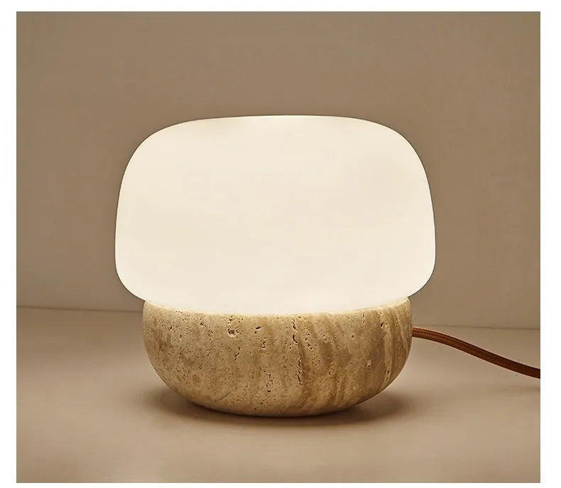 Cream retro bedside lamp with button switch on wooden surface
