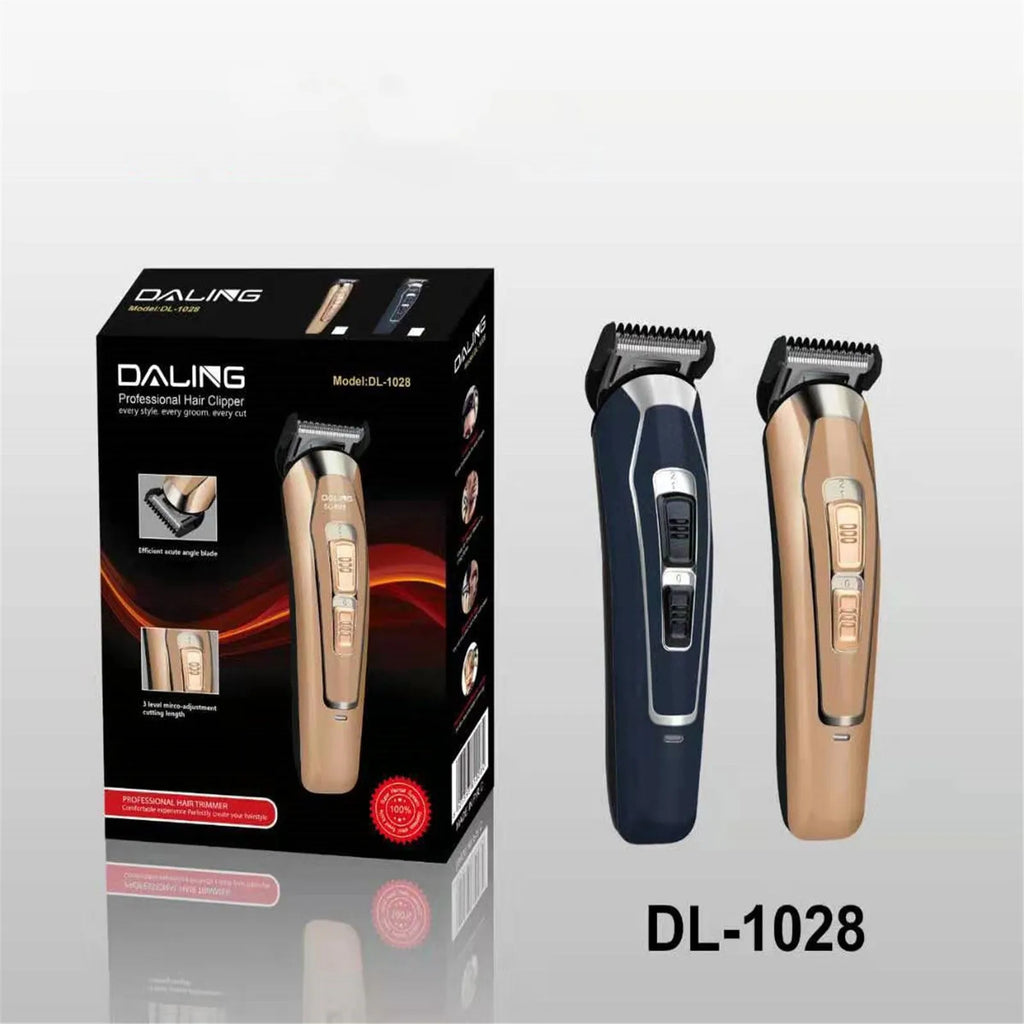 Dark blue and coffee coloured rechargeable cordless electric hair clipper with stainless steel blades