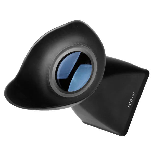 Black camera LCD viewfinder amplifier with magnification lens for DSLR and mirrorless cameras