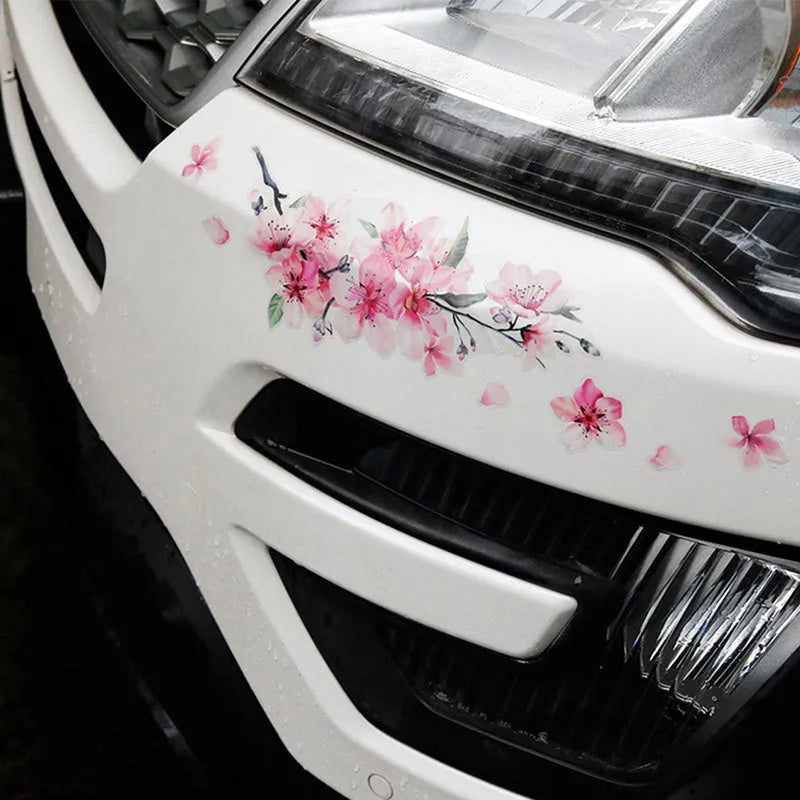Cherry blossom flower pattern car sticker on vehicle window, available in two size options.