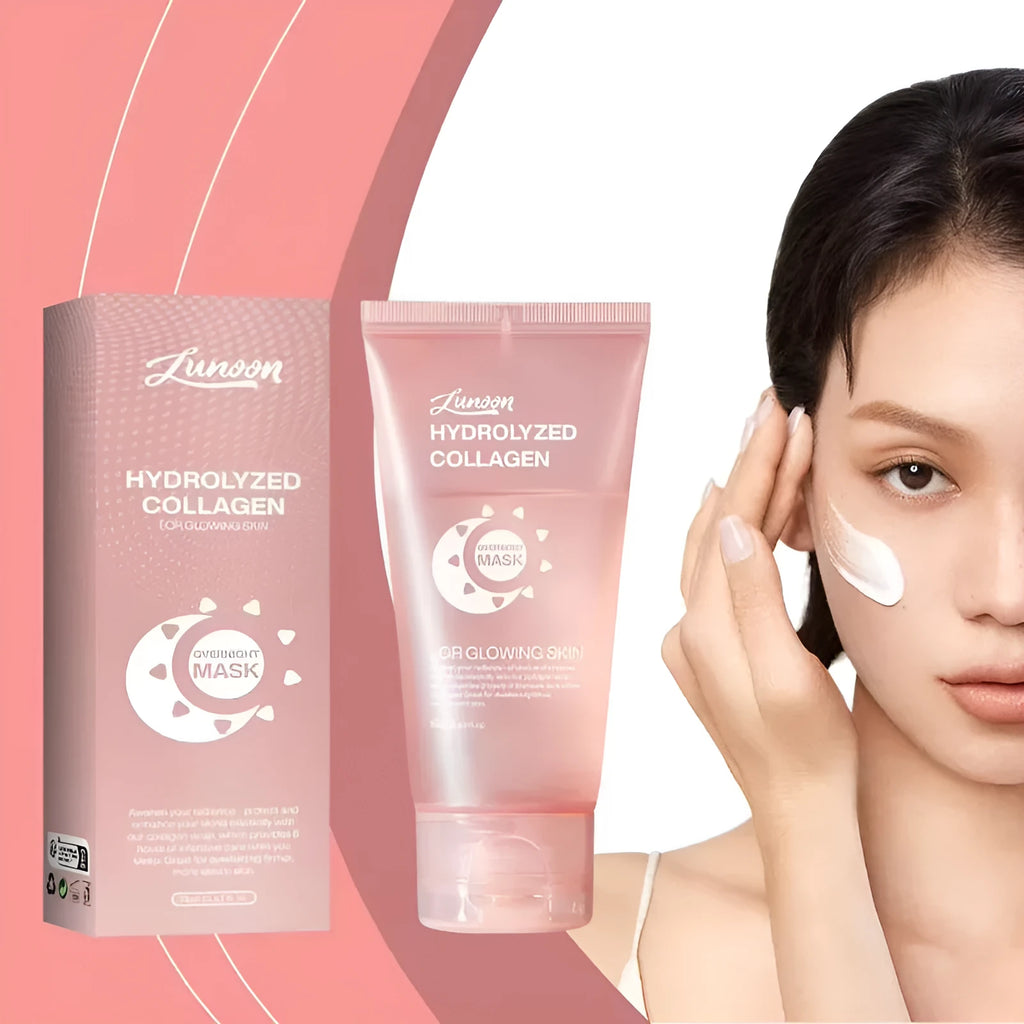 75ml bottle of collagen night face mask with application brush for even spreading.