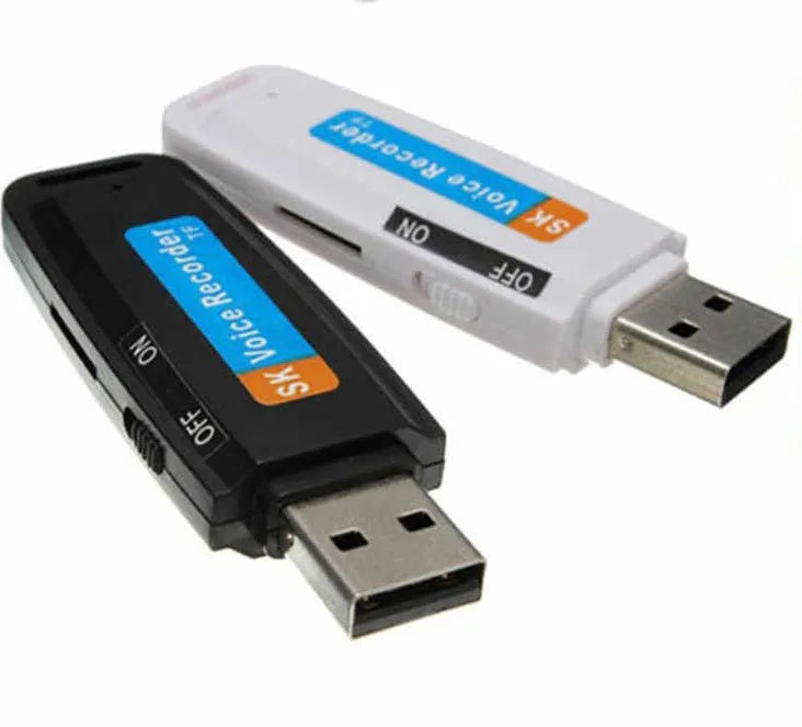 SK-001 black and white USB flash drive with voice function showing compact size