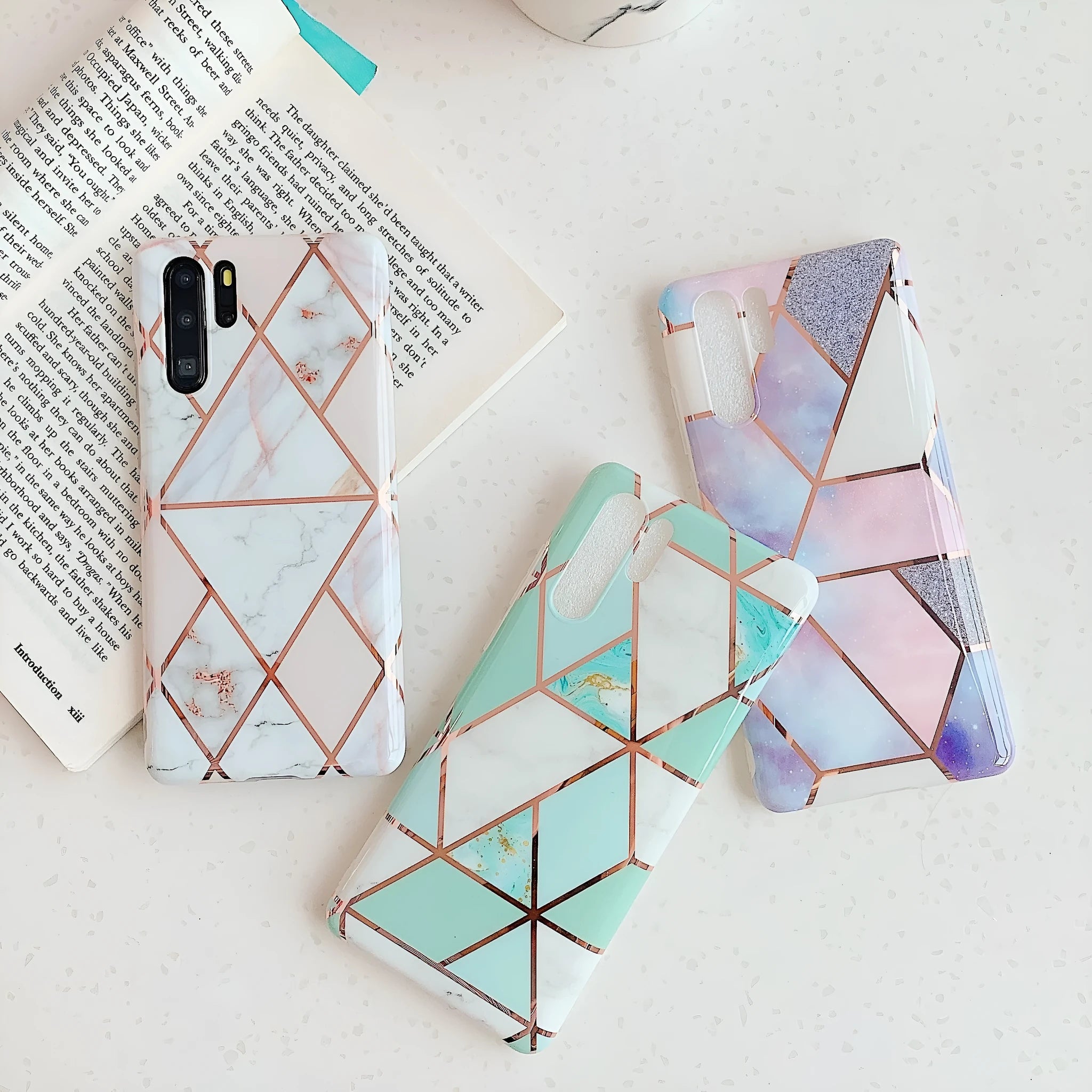 Electroplated marble finish TPU phone case for Huawei and Samsung mobile phones