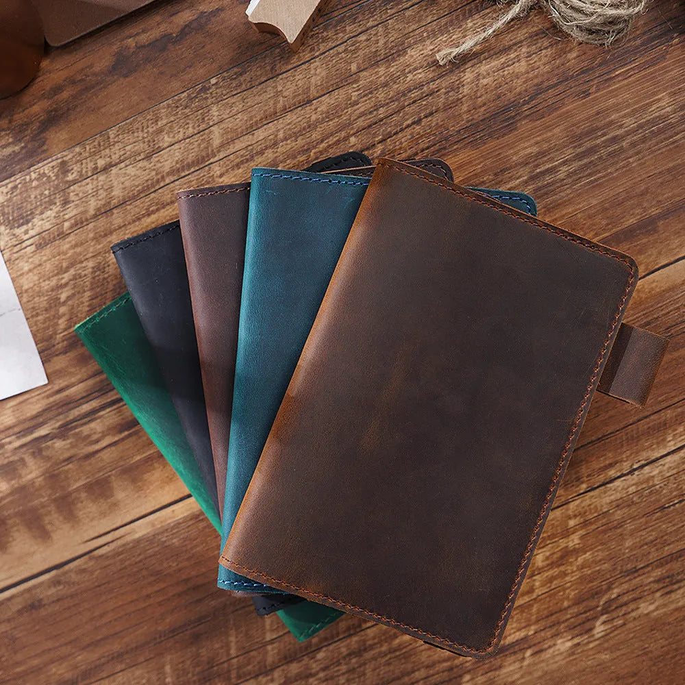 Handmade cowhide notebook with wood-free paper pages in 9x14cm compact size