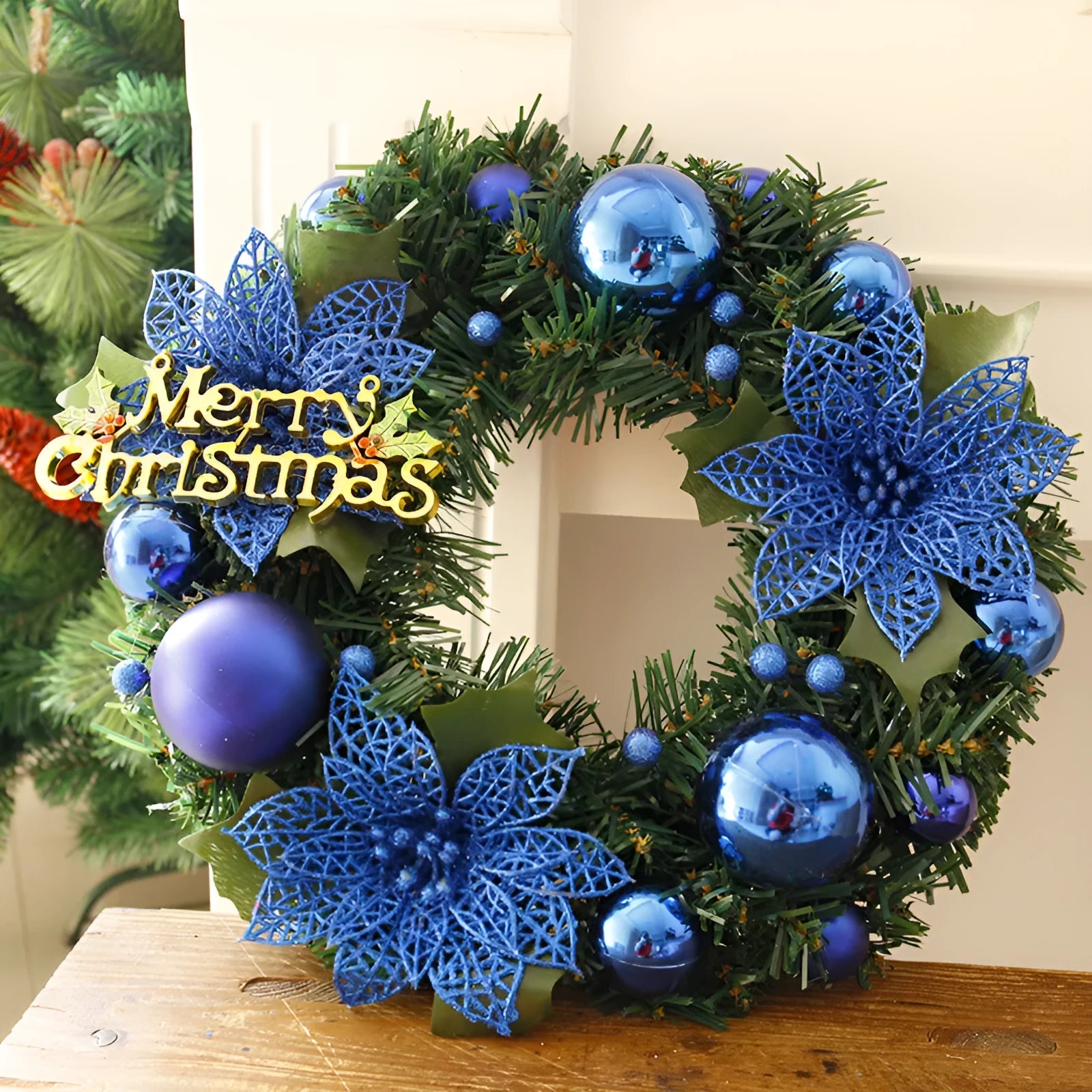 30cm diameter multicolor plastic Christmas wreath decoration for door or wall display