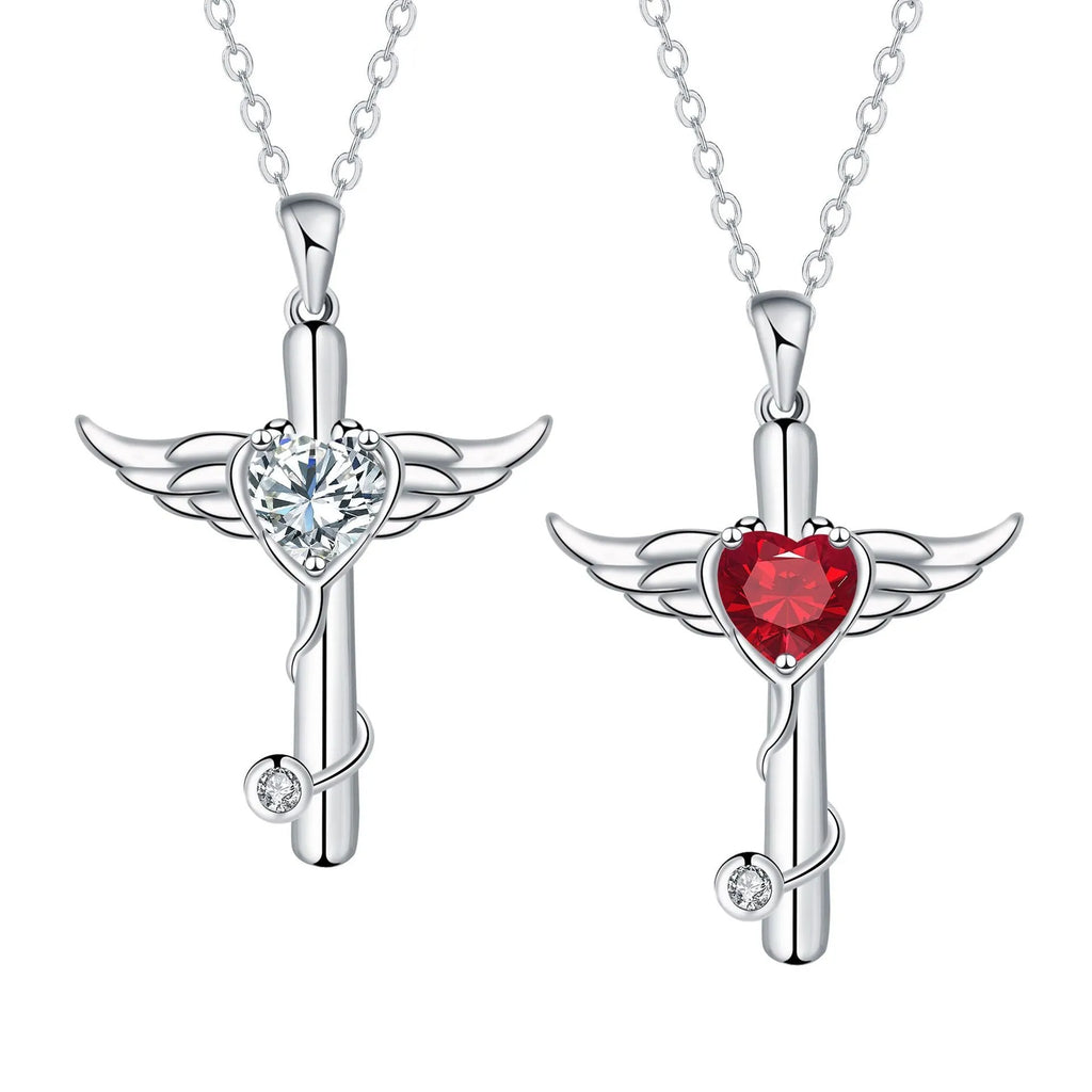 Personality wings cross stethoscope necklace in electroplated copper with white diamond or red diamond finish