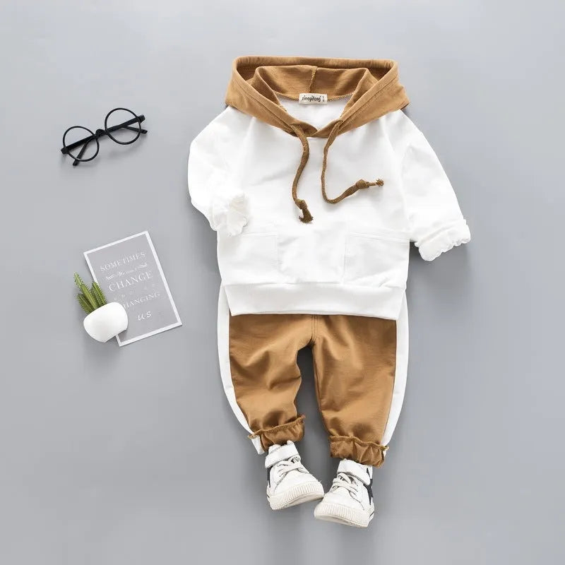 Two piece children's suit for boys in blue, long sleeve trousers style, European American design, available in sizes 80cm to 110cm