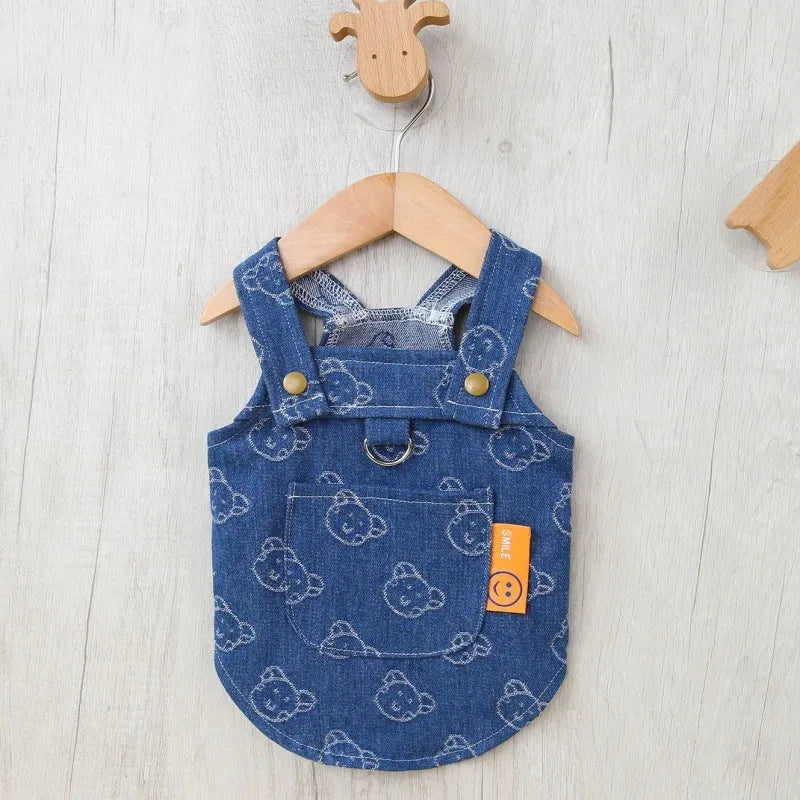Denim princess dress for small dogs with bracket skirt design in spring/autumn transitional clothing