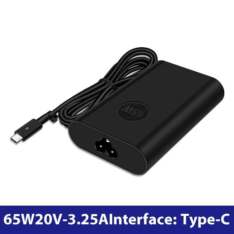 Black oval 65W Type-C laptop power adapter with international power cords