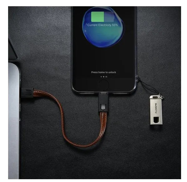 20cm leather USB C to Lightning iPhone charging cable in three colours