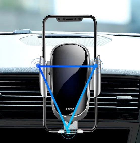 Smart car bracket with flexible gooseneck arm and adjustable device head in black, blue, and silvery colours