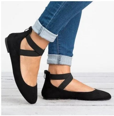 Women's leopard print casual flat shoes with elastic strap and round toe