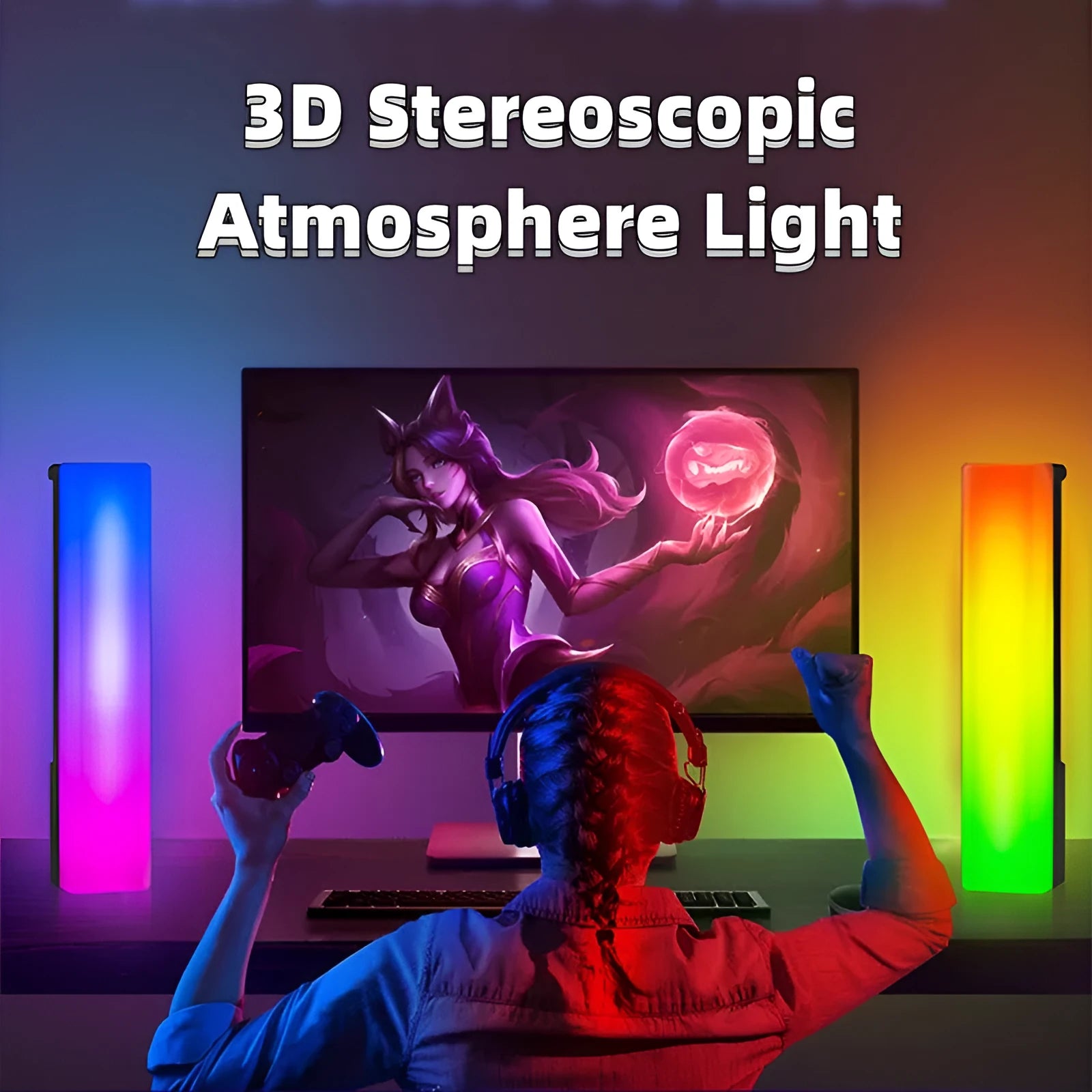 3D RGB voice-activated tabletop ambiance lamp in black or white shell with USB cable