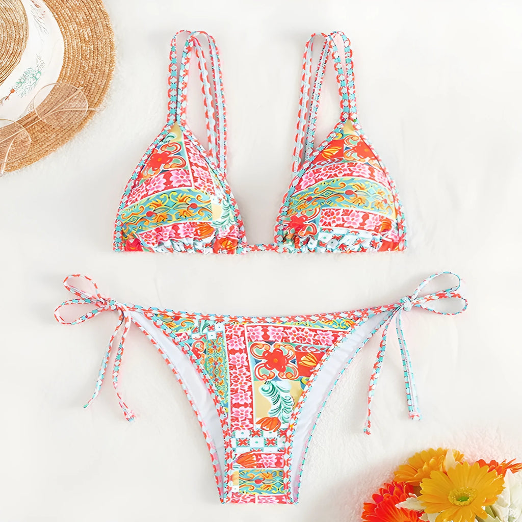 Women's lace-up back split swimsuit in polyester for swimming sports