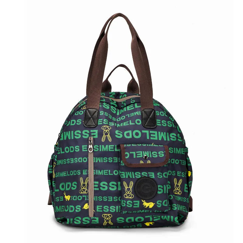 Outdoor nylon backpack with sandwich pockets showing black, khaki and green colour options