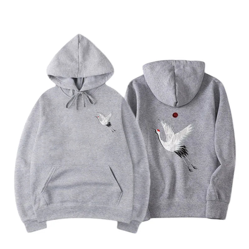 Front view of black cotton hip hop hoodie with embroidered detailing, size M