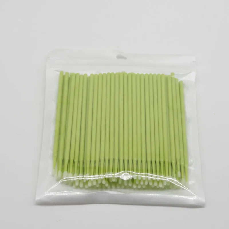 Disposable micro applicator brushes with colourful handles and bendable cotton swabs for makeup and eyelash extensions