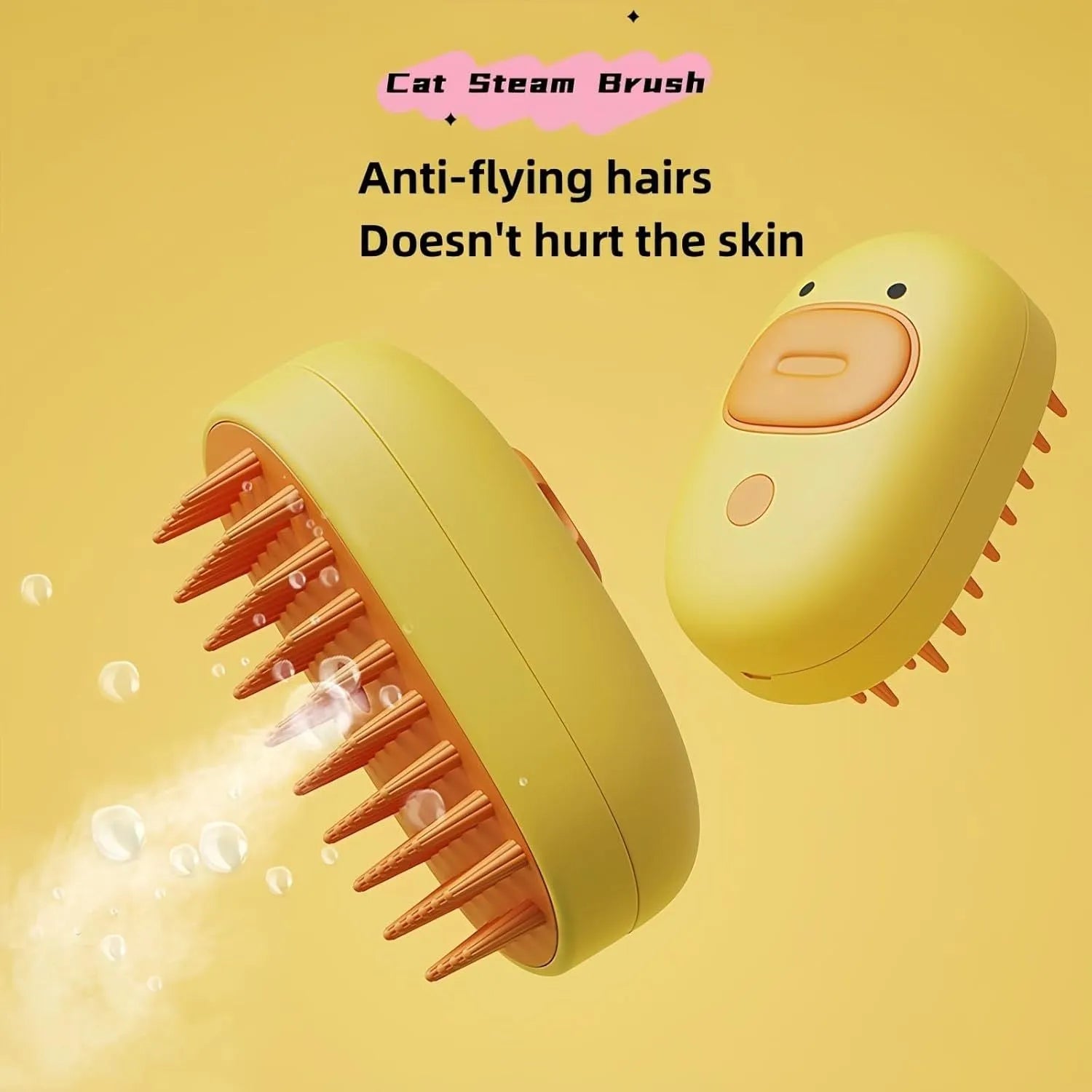 White or yellow rechargeable steam pet brush with water tank for dog and cat grooming
