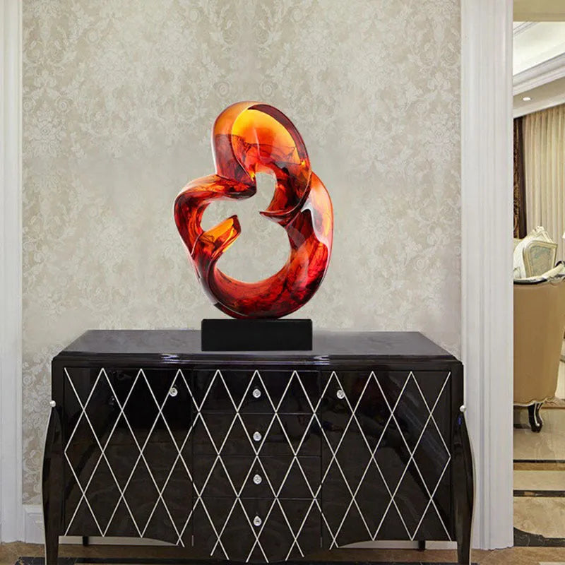 Transparent resin craft ornament sculpture in modern simplicity style available in orange red or blue colour