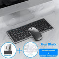Ultra-thin wireless keyboard and silent mouse set in black, gun metal, or silver with Bluetooth and 2.4GHz connectivity