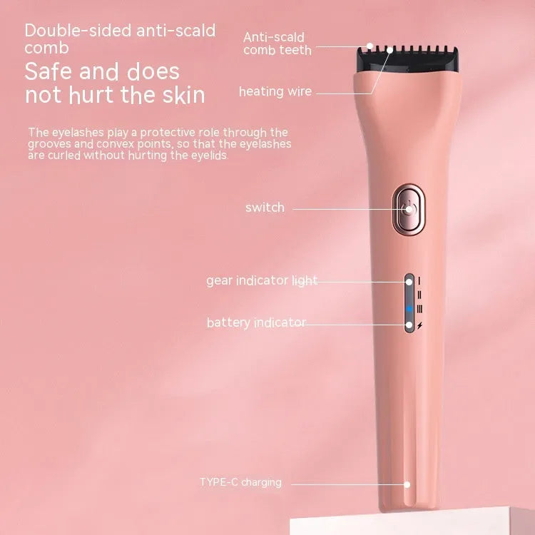 Pink portable electric eyelash curler with temperature control and memory function for long-lasting curls