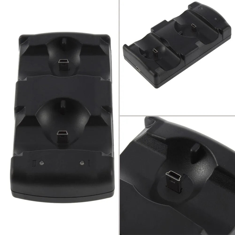 Black PS3 dual controller USB charging dock station with two charging ports
