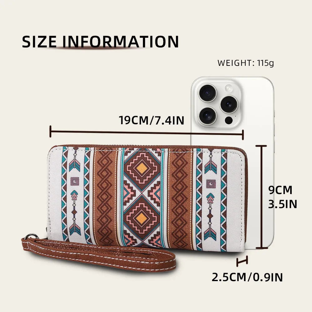 Bohemian stripe pattern RFID wallet in canvas with 20x10x2cm dimensions