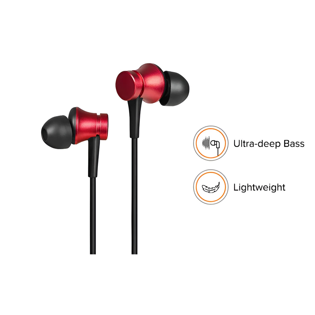 Piston in-ear headphones with 3.5mm wired connection in black, blue and red colour options