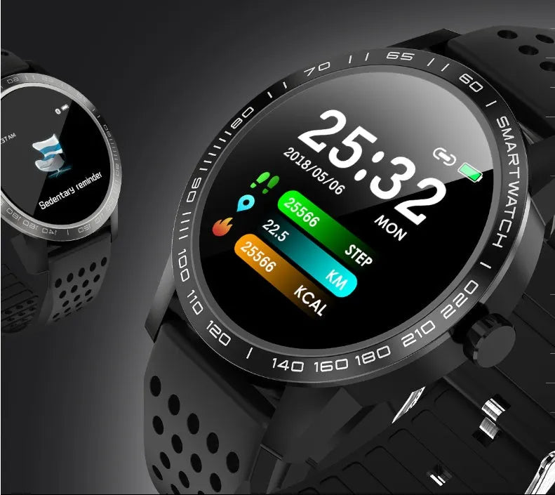 Black or blue smart bracelet with a 1.3-inch colour screen displaying heart rate data.