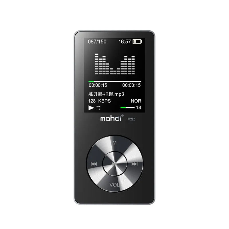 Gold-coloured metal MP3 music player with a 1.8-inch screen and physical control buttons.
