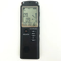 Compact black USB voice recorder with external mic support and telephone recording features