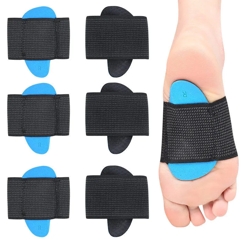 Blue elastic bandage foot pad with arch support for flat feet in adult and children sizes