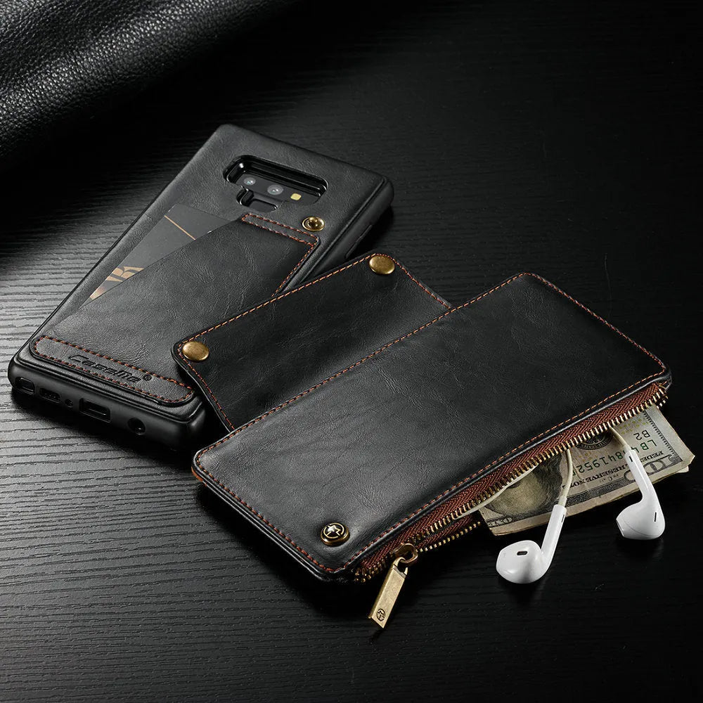 Black PU leather flip phone case for SAMSUNG Note9 shown open and closed