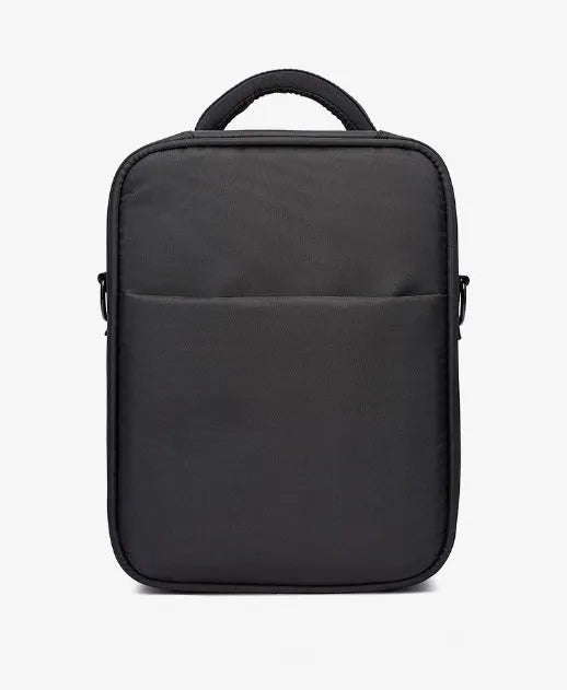 Black men's messenger shoulder bag made from Oxford fabric, showing its structured form.