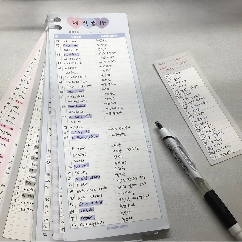 Blue B5 half-size vertical notepad with 30 pages for English words and double-sided notes.