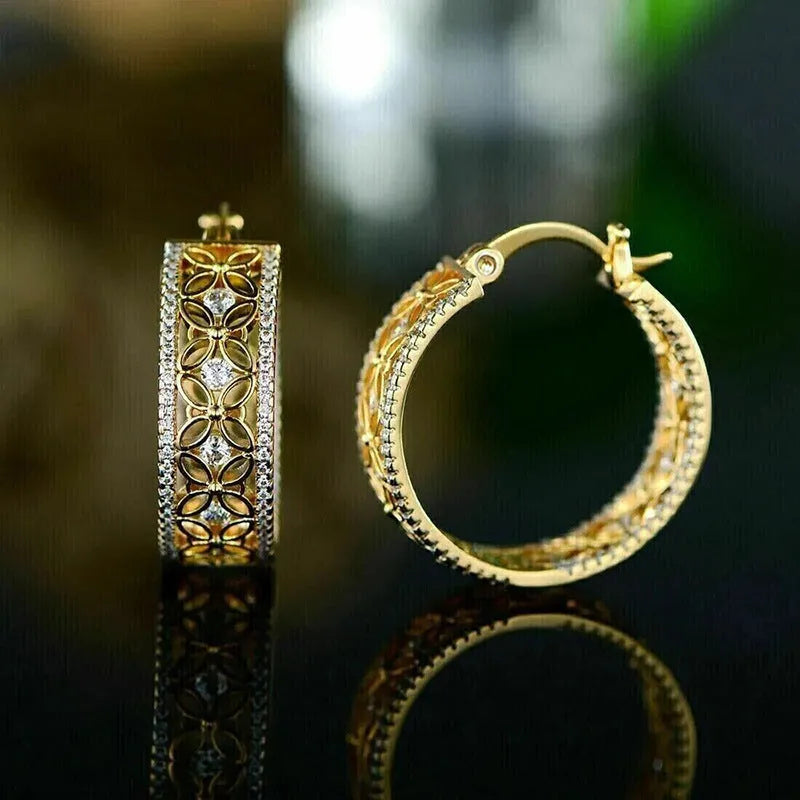 Geometric copper ear clips with horse, eye, flower and butterfly designs in yellow gold finish for women