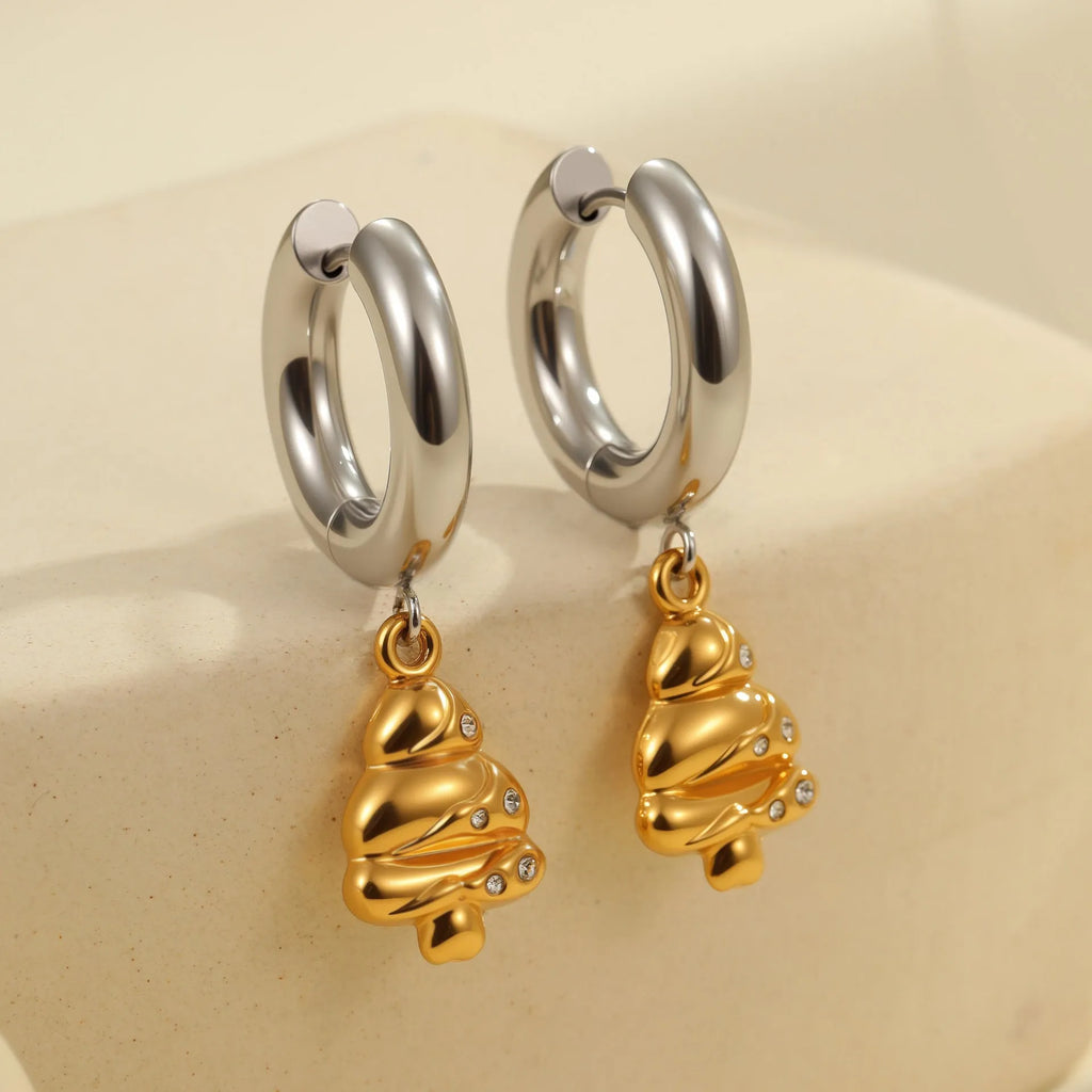 Women's Christmas tree heart earrings stainless steel electroplated 18K gold geometric designs