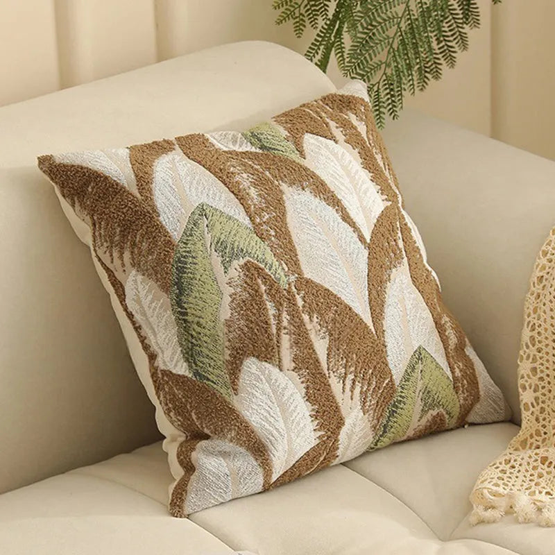 Nordic style 45cm square Jacquard waist pillow cover with retro plant and flower pattern