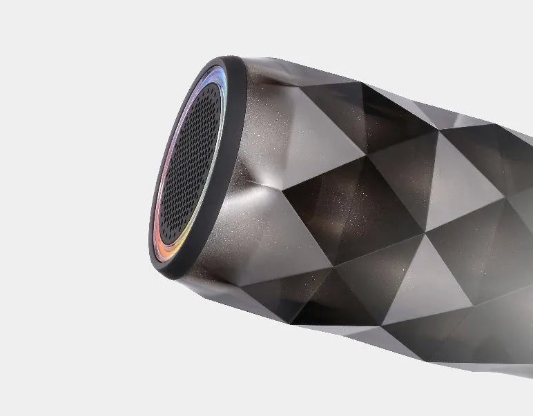 Black crystal diamond-cut Coke can shaped Bluetooth speaker lantern with colourful LED lighting.