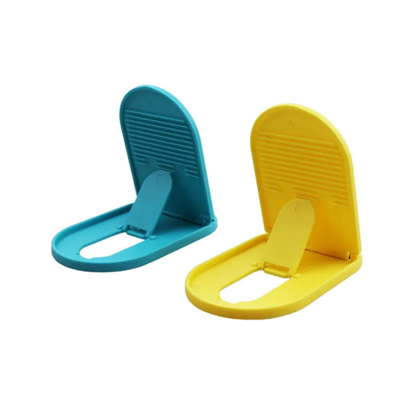 Plastic lazy bracket mobile phone stand in one of six colours: black, blue, grey, pink, white, or yellow.