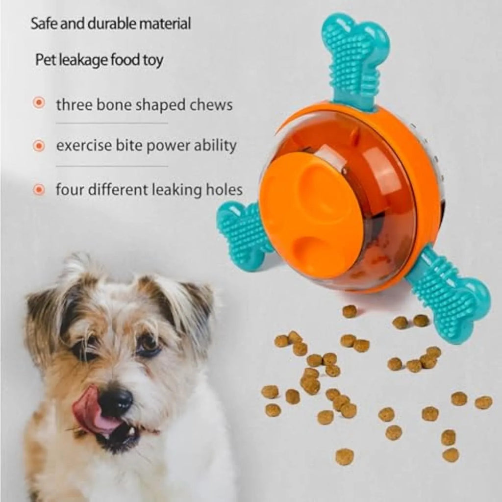 Blue interactive dog chew toy and slow feeder with rubber bones for small medium puppies