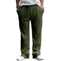Men's straight leg casual trousers in army green with high waist and striped pattern