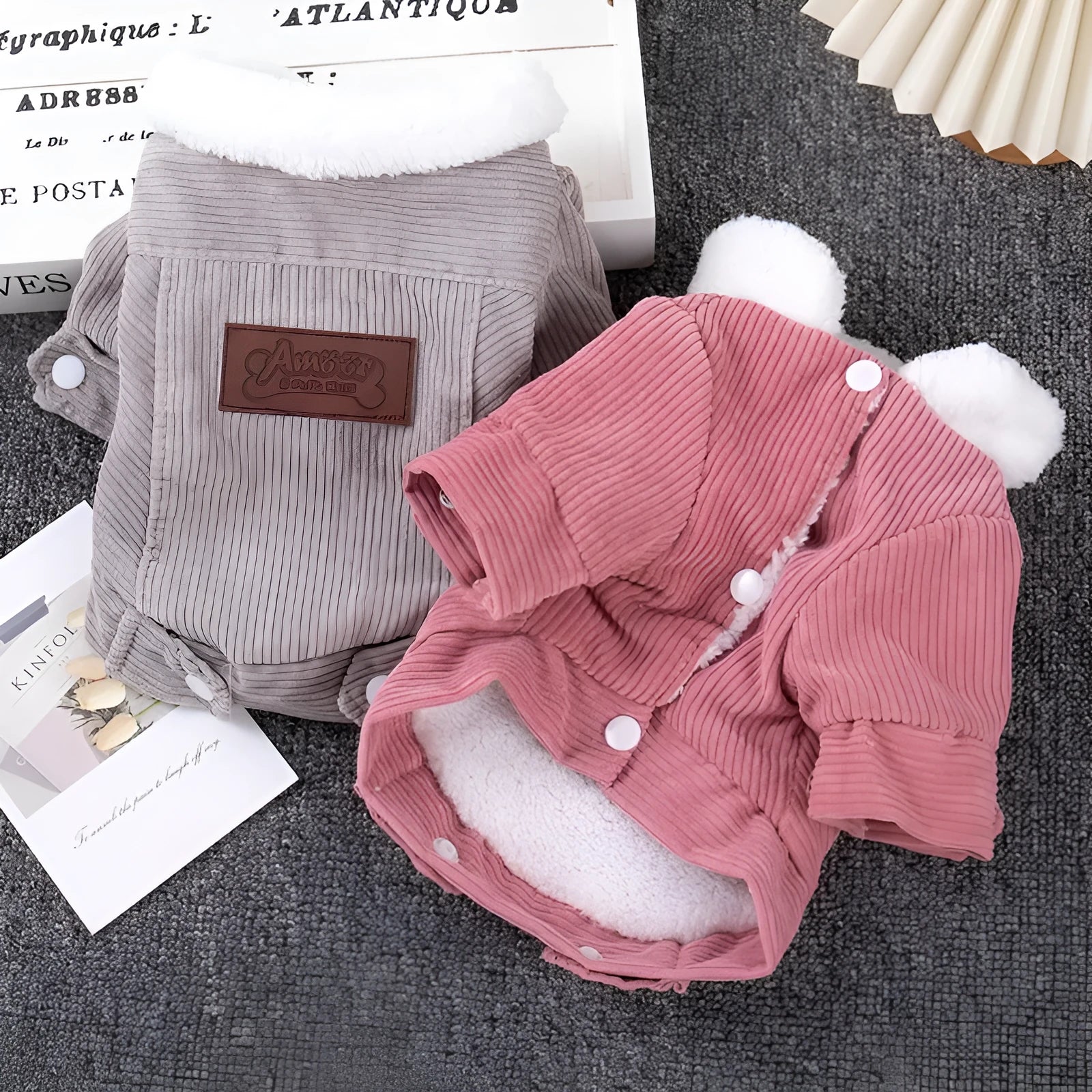 Lambswool grey dog vest with fleece lining for autumn and winter pet warmth