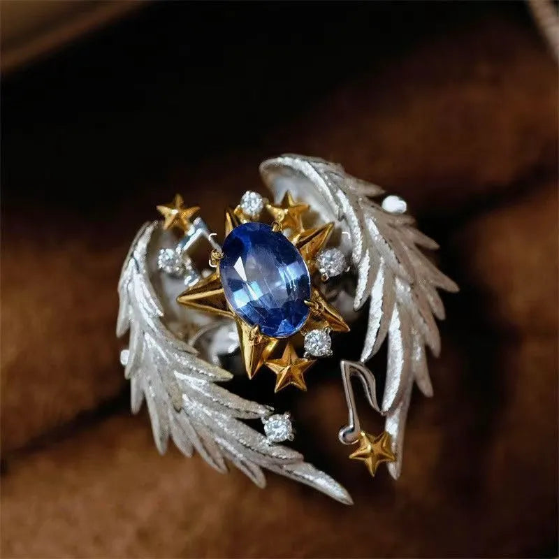 Angel wings geometric design adjustable ring with US size 8 opening band for men and women
