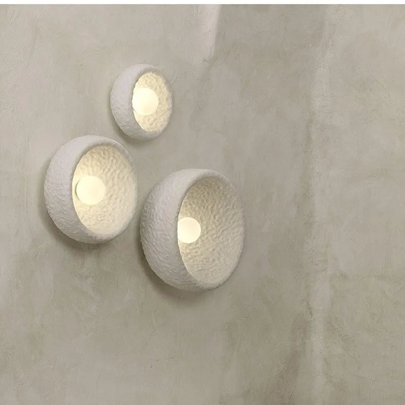 Modern Japanese-style silent wall lamp with round resin shade in three size options